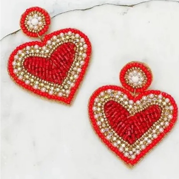 NWT- Beaded Heart Earrings. Retail $45 - Picture 1 of 4